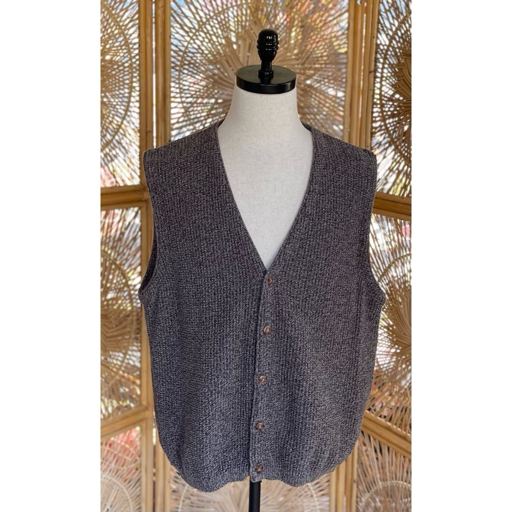 Men’s Eddie Bauer Gray Knit Sweater Vest Button Front V-Neck Cotton Large L - Picture 6 of 6